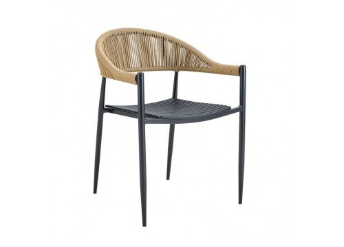 MALTA Armchair Metal Black/PP-UV Black/Rope Wicker Natural