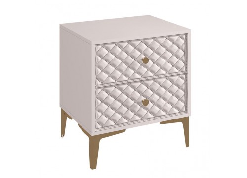 LANA Bedside 2-Drawers 50x40x60cm Ecru, front Quilted Pu