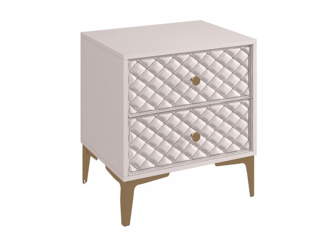 LANA Bedside 2-Drawers 50x40x60cm Ecru, front Quilted Pu