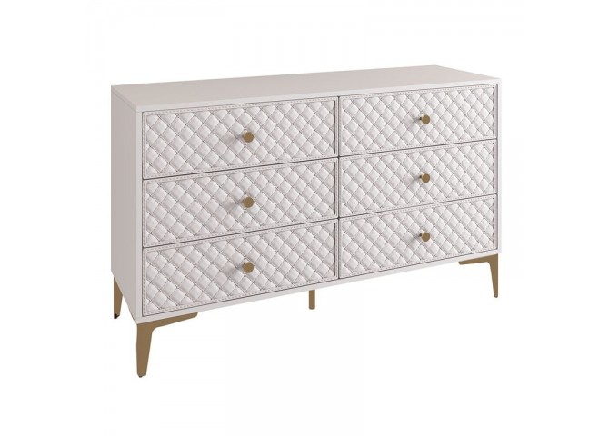 LANA Drawer Chest (6-D) 120x40x80cm Ecru, front Quilted Pu