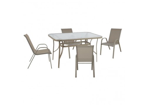 RIO Set (Table 120x70cm+4 Armchairs) Metal Beige/Textilene Beige