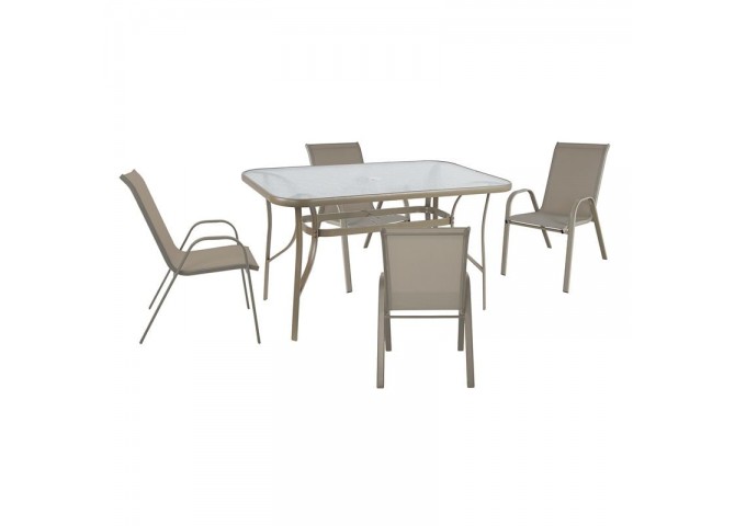 RIO Set (Table 120x70cm+4 Armchairs) Metal Beige/Textilene Beige