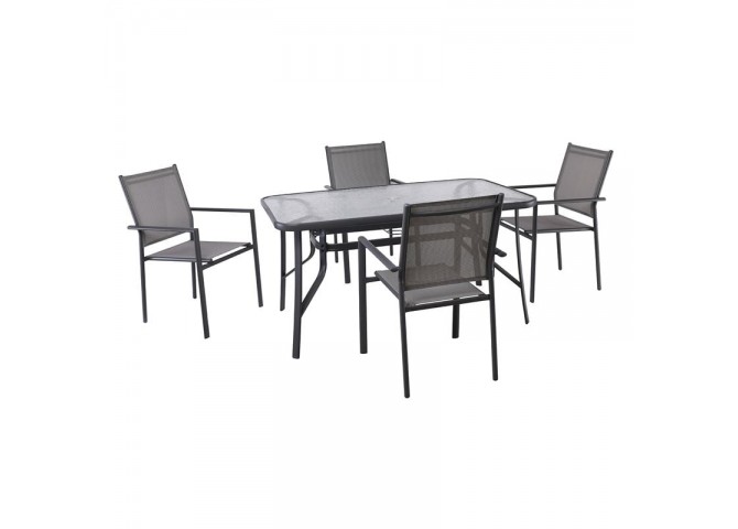 LANSON Set (Table 120x70+4 Armchairs) Metal Dark Grey/Textilene Grey