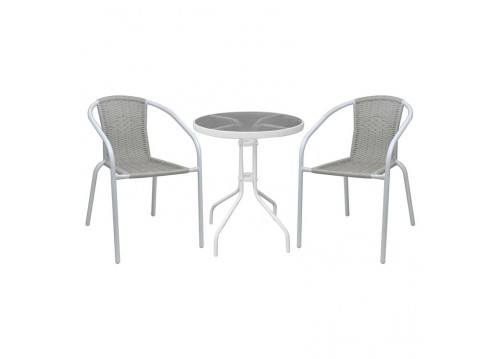 BALENO-W Set (Table D60cm+2 Armchairs) Metal White/Beige Wicker
