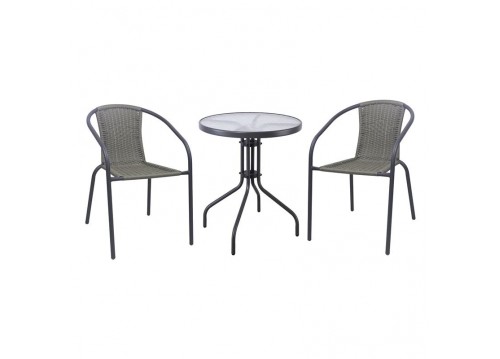 BALENO-W Set (Table D60cm+2 Armchairs) Metal Anthracite/Mixed Grey Wicker
