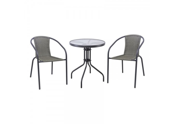 BALENO-W Set (Table D60cm+2 Armchairs) Metal Anthracite/Mixed Grey Wicker