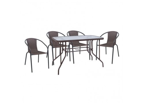 BALENO-W Set (Table 110x60cm+4 Armchairs) Metal/Wicker Brown