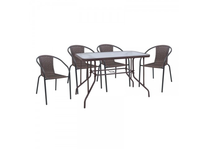 BALENO-W Set (Table 110x60cm+4 Armchairs) Metal/Wicker Brown