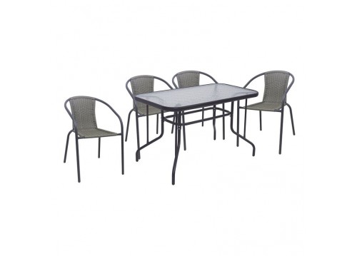 BALENO-W Set (Table 110x60cm+4 Armchairs) Metal Anthracite/Mixed Grey Wicker