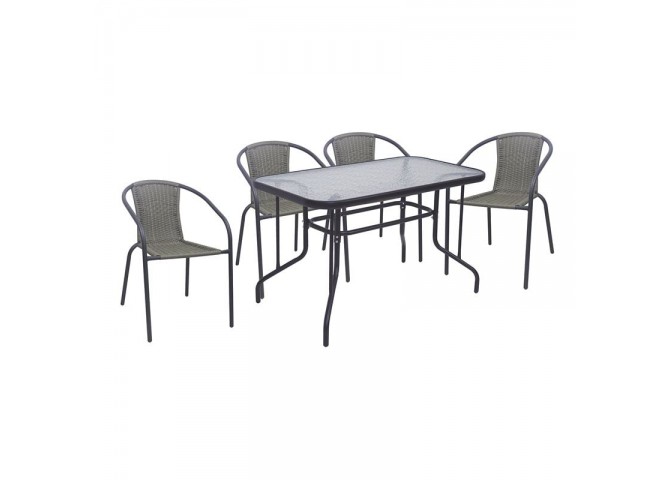 BALENO-W Set (Table 110x60cm+4 Armchairs) Metal Anthracite/Mixed Grey Wicker