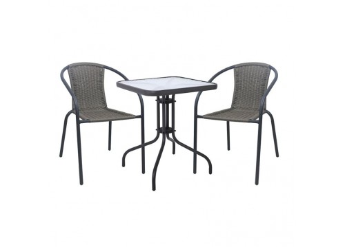 BALENO-W Set (Table 70x70cm+2 Armchairs) Metal Anthracite/Mixed Grey Wicker