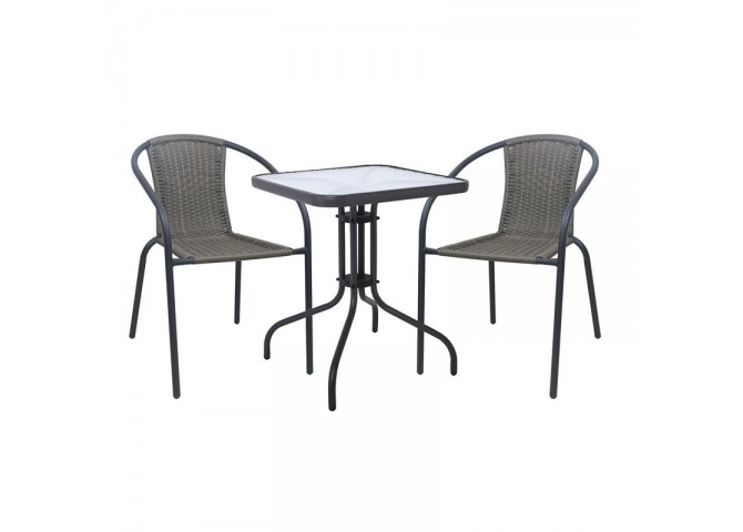 BALENO-W Set (Table 70x70cm+2 Armchairs) Metal Anthracite/Mixed Grey Wicker