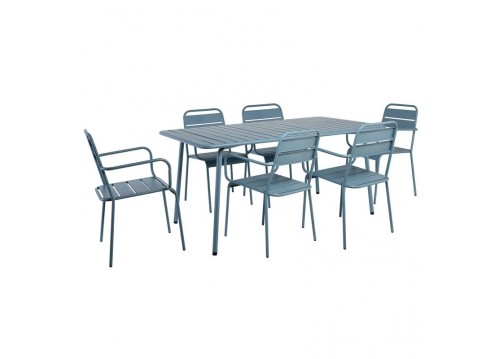BRIO Slat Set (Table 160x90cm+6 Armchairs) Metal Sandy Blue 5415C