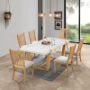 COMET Set (Table 200x100+6 Chairs) Natural, MDF White Marble, Fabric White