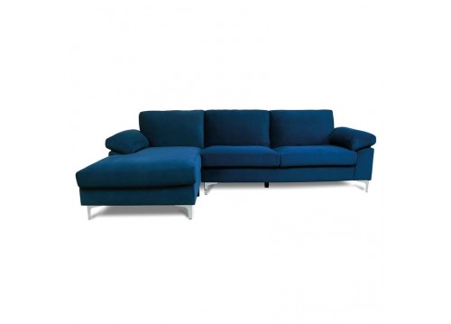 ALEX Corner Sofa Fabric Navy Blue Velure (Right Sitting Chaise)