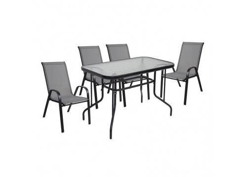 RIO Set (Table 110x60cm+4 Armchair) Metal Black/Textilene Grey
