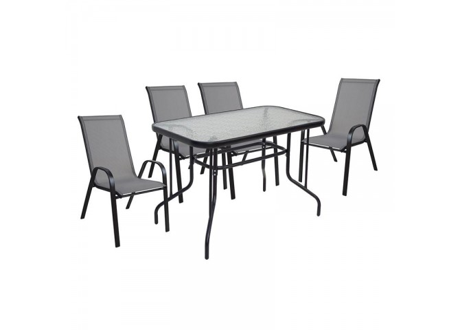 RIO Set (Table 110x60cm+4 Armchair) Metal Black/Textilene Grey
