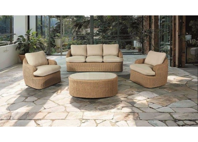 CHICAGO Set (4pcs) Alu/Wicker Natural (Cushions Beige)