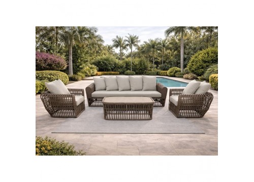 LOPEZ Set (4pcs) Metal-Wicker Brown (Cushions Beige)