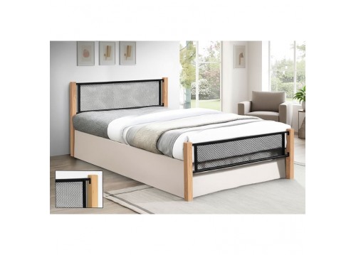 NET Bed (for Mattress 150x200cm) Metal Black/Wood Natural