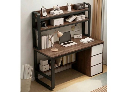 PC Metal Desk 3 Drawers/3 Shelves 120x50x74/147cm Black/Walnut