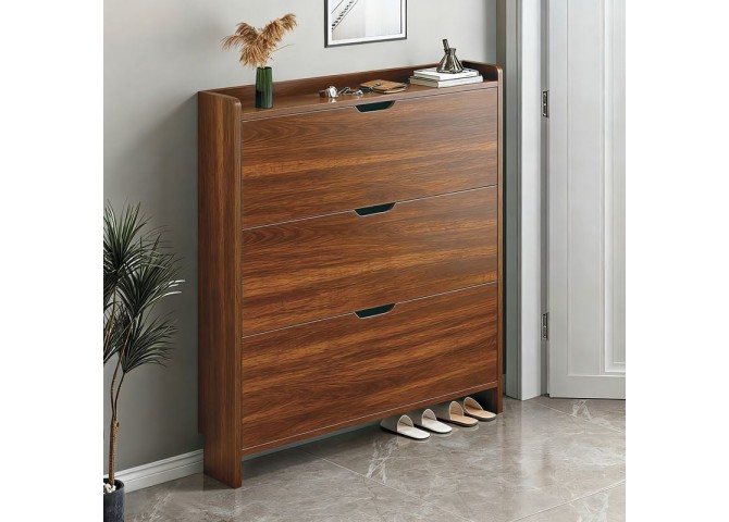 SHOE CABINET 80x17x115cm MDF-Melamine Walnut