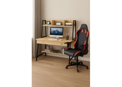 STUDENT-1 Set (Desk H/Y Sonoma+Gaming Armchair BF9150 Red)