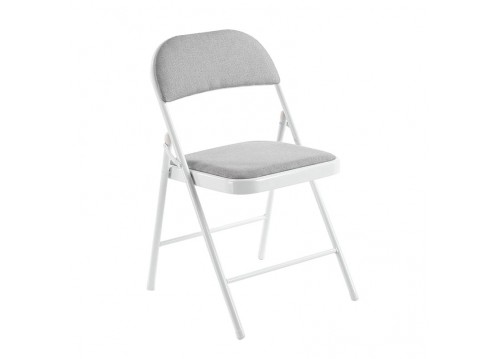 BRENDA Folding Chair Grey Fabric (White Paint)