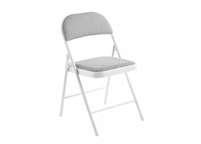 BRENDA Folding Chair Grey Fabric (White Paint)