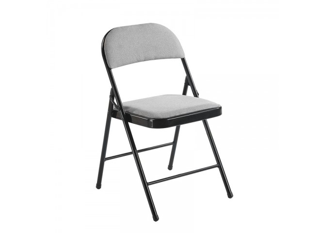 BRENDA Folding Chair Grey Fabric (Black Paint)