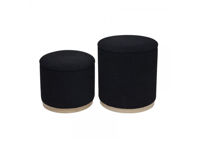 MATIC Set-2 Storage Stool-Side Table Teddy Black Fabric