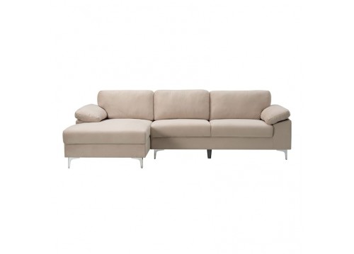 ALEX Corner Sofa Fabric Beige Velure (Right Sitting Chaise)