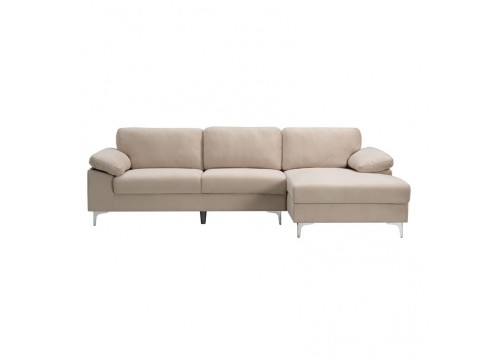 ALEX Corner Sofa Fabric Beige Velure (Left Sitting Chaise)