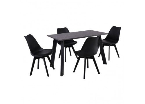 MARTIN Set (Table 120x70+4 Chairs) MDF Grey Walnut/Black PP