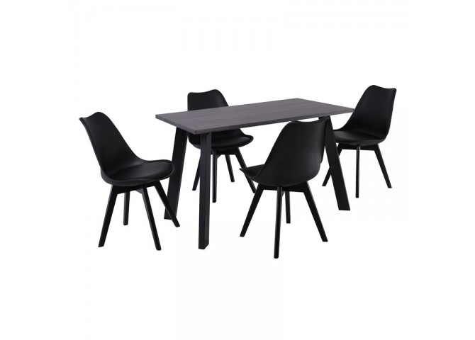 MARTIN Set (Table 120x70+4 Chairs) MDF Grey Walnut/Black PP
