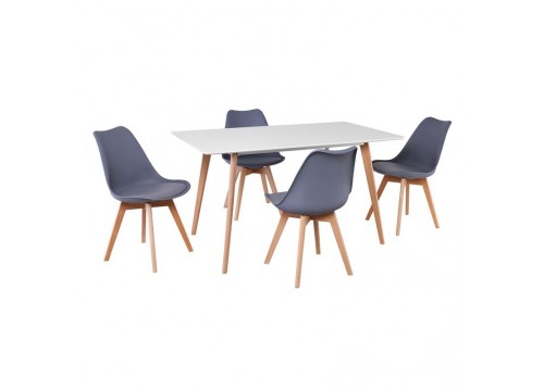 MARTIN Set (Table 140x80cm+4 Chairs) White MDF/Grey PP