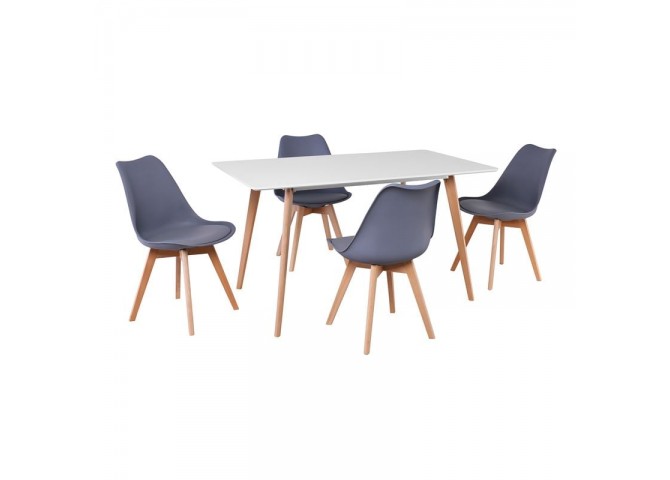 MARTIN Set (Table 140x80cm+4 Chairs) White MDF/Grey PP