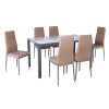 JETTA-DEGO Set (Table 140x80+6 Chair) Metal Grey/Glass White Marble/PVC Beige