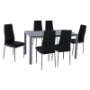 JETTA-DEGO Set (Table 140x80+6 Chair) Metal Grey/Glass Black Marble/PVC Black