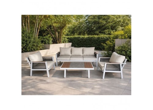 TORO Set (4pcs) Alu White/Rope Wicker Anthracite/Polywood Narural (Cushion Ecru)