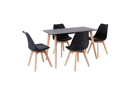 MARTIN Set (Table 120x70 + 4 Chairs) MDF Black/PP Black