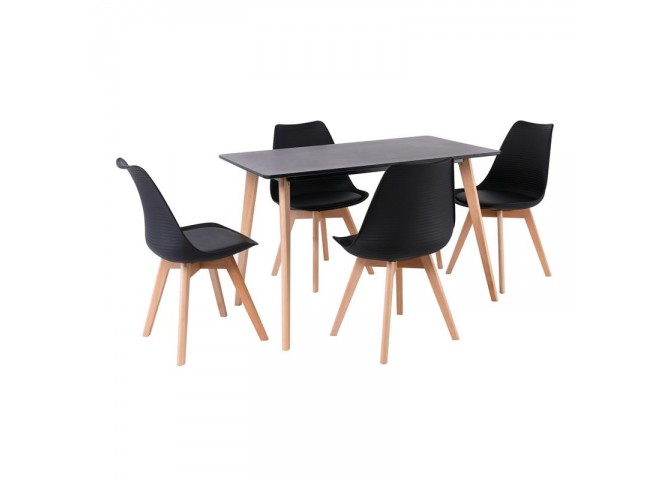 MARTIN Set (Table 120x70 + 4 Chairs) MDF Black/PP Black