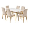 JETTA-UNION Set (Table 130x80+6 Chair) Glass MilkyWhite/Natural Paint/Beige Fabr