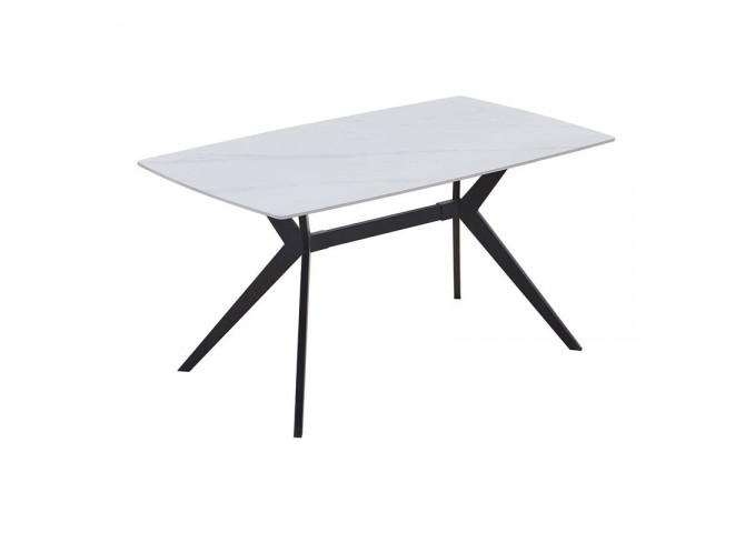 GALI Dining Table 140x80cm Metal Black/Sintered Stone White Marble