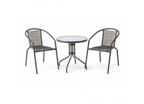 MIKA Set (Table D.60cm+2 Armchairs) Metal Anthracite/PE Rattan Grey