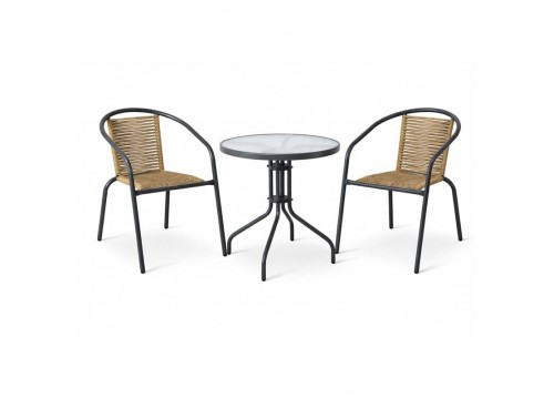 MIKA Set (Table D.60cm+2 Armchairs) Metal Anthracite/PE Rattan Natural