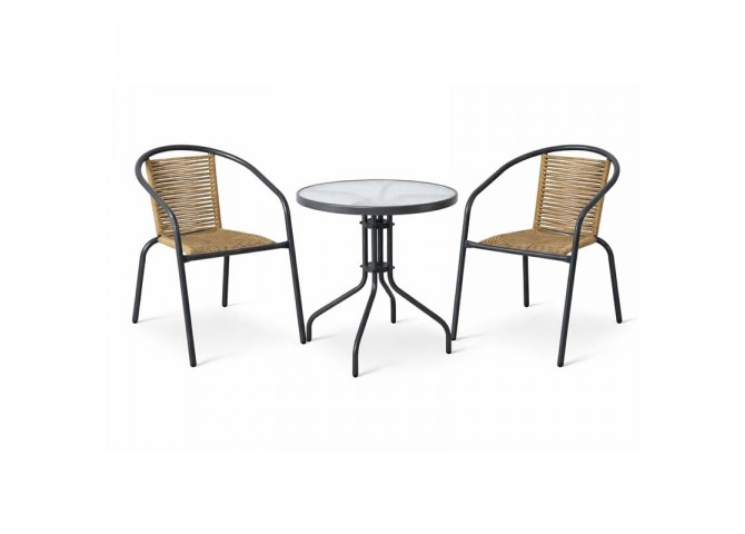 MIKA Set (Table D.60cm+2 Armchairs) Metal Anthracite/PE Rattan Natural