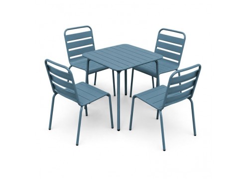 BRIO Slat Set (Table 70x70cm+4 Chairs) Metal Sandy Blue 5415C