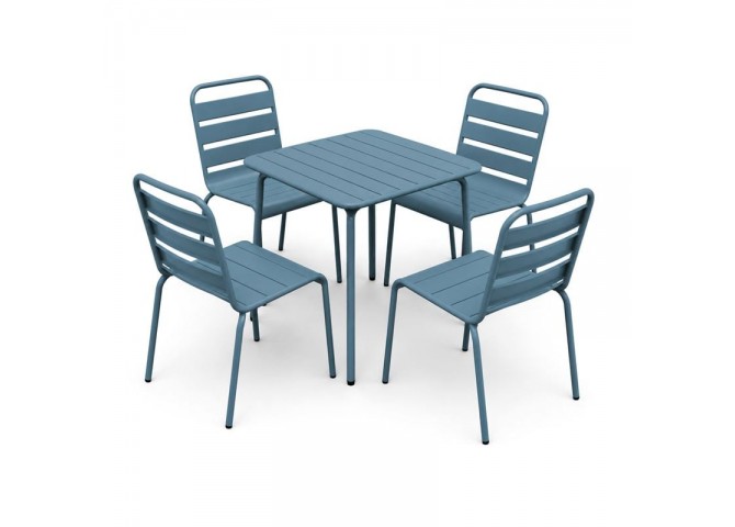 BRIO Slat Set (Table 70x70cm+4 Chairs) Metal Sandy Blue 5415C