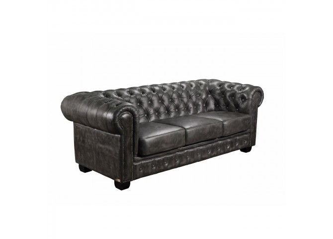 CHESTERFIELD 689 3θεσ.Δέρμα Antique Grey 201x92x72cm
